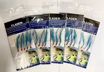 5 X Packs Fladen Mackerel Feathers Sea Fishing 5 Hook Rigs Size 1/0 Blue Flash • £6.95