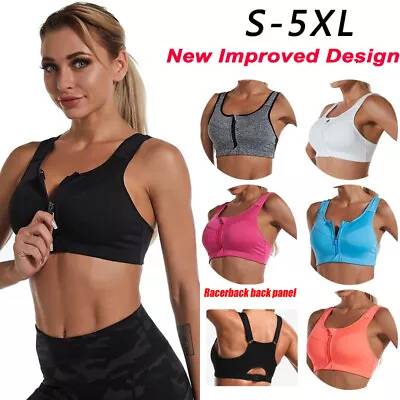 Women Seamless Zip Front Sports Yoga Bra Fitness Vest Sexy Crop Top Plus Size • £6.99