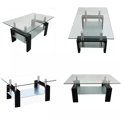 Modern Rectangular Glass Top Coffee Table With Shelf Furniture • $86.70