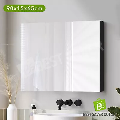 Bathroom Mirror Cabinet Medicine Shaving Wall Storage Organiser 3 Doors Black • $119.79