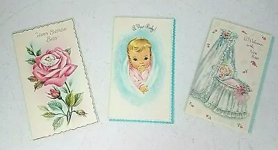 Vintage New Baby Greeting Cards ~ Lot Of 3 ~ New & Unused ~ Mid-Century • $7.99