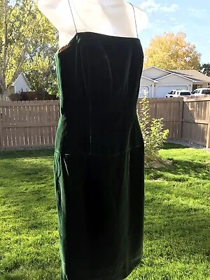 Vintage Dress Hanae Mori Cocktail Green Velvet As Is READ Still Gorgeous • $9.99