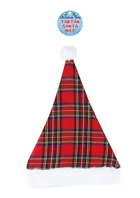 Henbrandt Red Tartan & Faux Fur Santa Christmas Hat Scottish Fancy Dress Party • £2.99