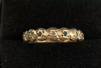 VINTAGE SAPPHIRE DIAMOND ETERNITY RING 9kt GOLD SIZE 7 Hallmarked. • $225.85