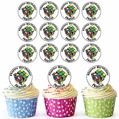 £3.99 • Buy Rubix Cube 24 Personalised Pre-Cut Edible Birthday Cupcake Toppers Decorations