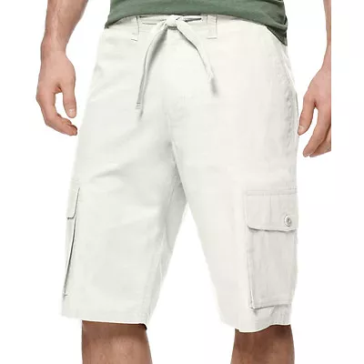 New Mens Sean John Linen Blend Drawstring White 6 Pockets Cargo Shorts 30 • $47.50