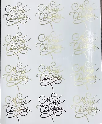 12 Clear Back Gold Foiled Merry Christmas Card Seals Craft Stickers • $1.59