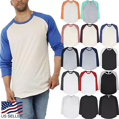 Mens Baseball RAGLAN T Shirts 3/4 Sleeve Tee Plain Team Sport Jersey Solid Casua • $9.99