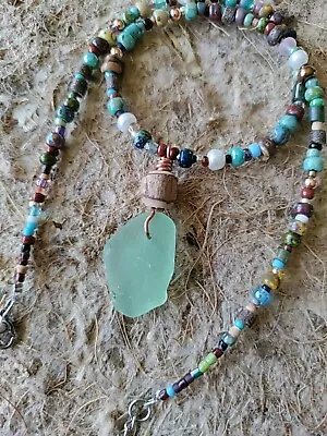 Pastel Green Sea Glass Necklace Aloha Men Women Colorful Stick Bead • $14.95