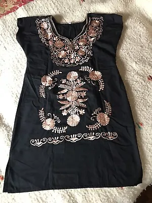 Authentic Handmade Mexican Black Embroidered Dress | Vestido Bordado Size Small • $49