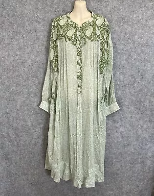 Hannah Artwear Womens Boho Design Green Paisley Cotton Maxi Dress 2/12-14/L (432 • $101.25