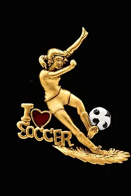 AJC Vintage Soccer Pin Brooch Brushed Gold Woman I Love Player World Cup BinA4 • $11.16