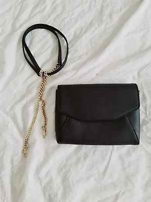 OROTON Estate Mini Envelope Leather Clutch Black Brown Strap New Dust Bag • $99