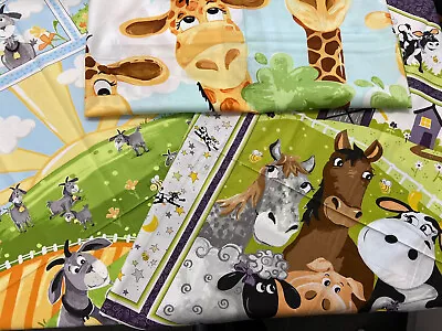 World Of SusyBee Animal Cotton Fabric Quilt Panels Goat Farm Giraffe Cow Baby • £13