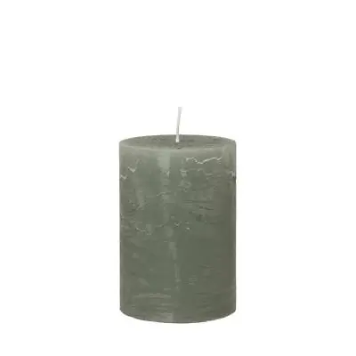 Olive Green Coloured Pillar Candle Church Rustic Chunky Candle 7x10cm 45hrs • £5