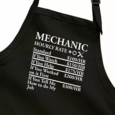 Funny Mechanic Gifts Hourly Rate Jokes Repair Labor Rates Apron W/Pockets • $18.57