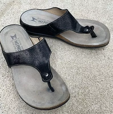 MEPHISTO Leather Thong Womens Sandals Beach Vacation Slip On Black US 7 EURO 37 • $24.99