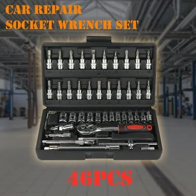 46-Piece Car Repair Ratchet Wrench Socket Tool Set METRIC/SAE 1/4  Drive W/ Case • $16.98