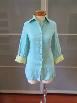 Barbara Gerwit 3/4 Sleeve Linen Tunic Size XS Pale Blue NWT • $24.99