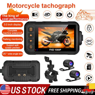 Motorcycle Dash Cam HD 1080P Photography Dual-lensCamera Cycle Vision Recorder • $56.04