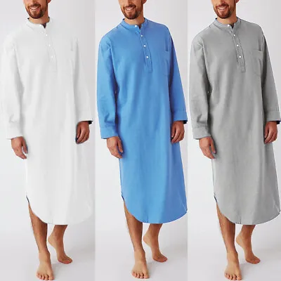 INCERUN Mens Nightshirt Bathrobe Pajamas Cotton Style Night Sleepwear Gown Dress • £15.19