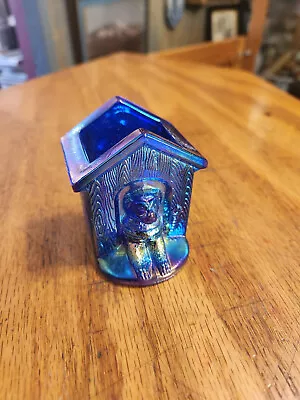 Vintage Carnival Glass Blue Toothpick Holder 3  Dog In Doghouse Figural • $21.95