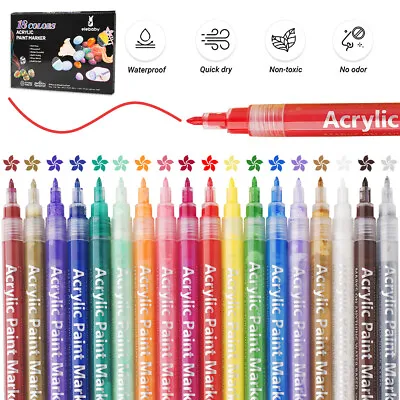 Premium Acrylic Paint Marker Pens Extra Fine Tip Rock Pebble Painting Waterproof • £9.99