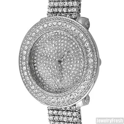 Silver Fully Iced Out Fancy Bezel Pilot Luxury Mens Watch • $49.95