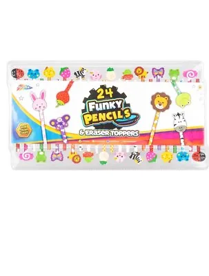 24 Funky Pencils With Eraser Toppers - Perfect For Kids Party Bags & Gifts • £6.95