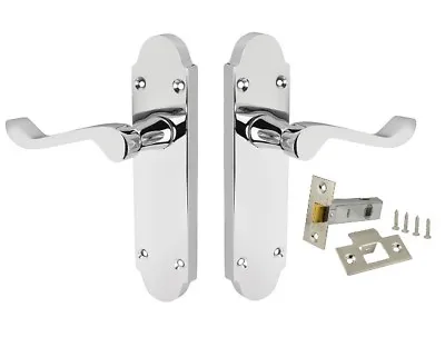 £8.19 • Buy Shaped Scroll Polished Chrome Door Handle Set Latch Included 168x42mm