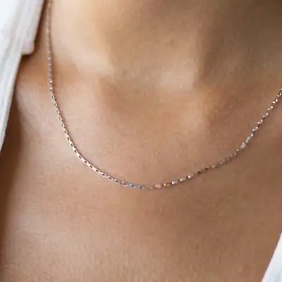 Solid 14K White Gold Open Box Chain Necklace Delicate Dainty Necklace • $226.53