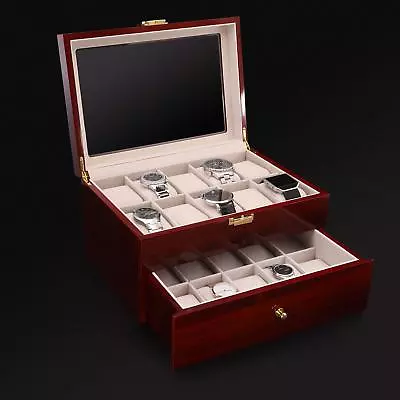 10/20 Glass Wooden Watch Jewelry Display Case Collection Storage Holder Box AU • $62.09