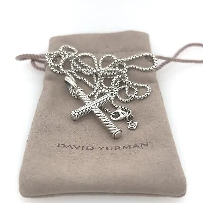David Yurman Sterling Silver Men's Cable Rope Cross With 20  Box Chain • $325