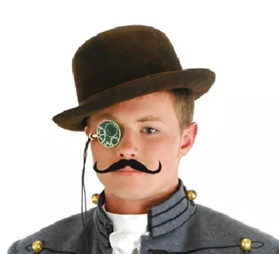 Male SteamPunk Costume Kit Bowler Hat Monocle Mustache • $14.99