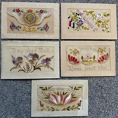 Collection WW1 Silk Postcards X5 Embroided Military ASC Mother Sister • £55