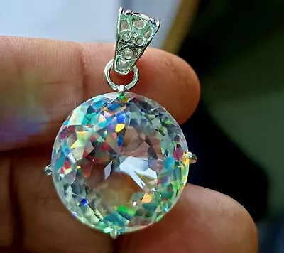 EGL Certified 49.55 Ct Round Natural Mystic Rainbow Pendant 925 Silver Jewelry • $28.07