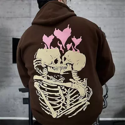 Men's Hoodie Skull Pattern Casual Hoodie Loose Sweatshirt Pullover • $24.36