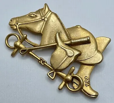 Vintage Horse Brooch Equestrian Riding Saddle Boots Crop Gold Tone Signed AJC • £26.60
