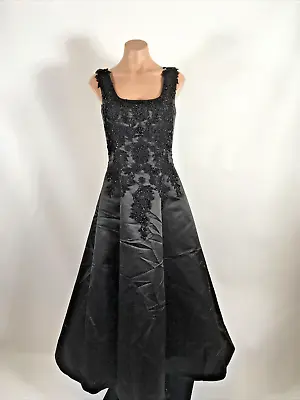 Cache Vintage Beaded Evening Gown Dress A-Line Full Skirt MOB LBD Sz 8 Black • $250