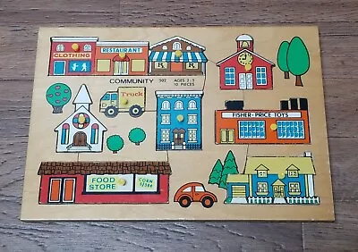 Vintage Fisher Price Wooden Puzzle #502 Community Peek And Play Made In Holland • $19.99