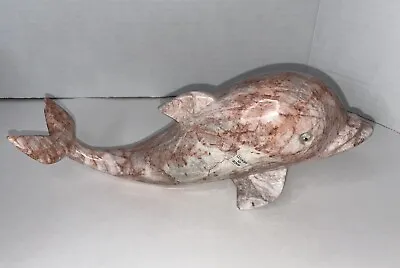 Vintage Carved Heavy Pink Marble Stone Dolphin Figurine Googley Eyes Large 10” • $58.49