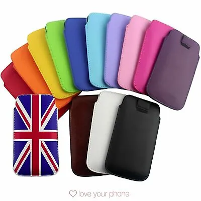 Leather Slim Thin Pull Tab Phone Case Cover Slip Sleeve For Samsung Galaxy • £9.95