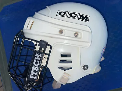 Vintage CCM Large HT2 Ice Hockey Helmet Size 1990's White With Itech RBE Cage L • $99