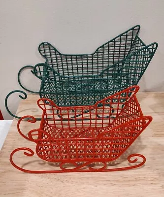 Christmas Metal Wire Sleigh Set 9 X3  Red 12 X4  Green Decoration Centerpiece • $9