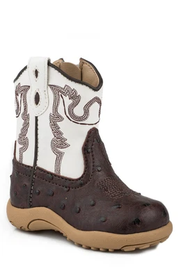 $46.99 • Buy Roper Newborn Boys Boots Brown Faux Leather Ostrich Zip Cowbabies