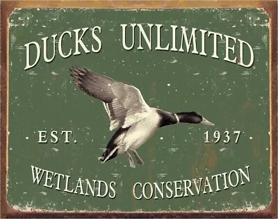 DUCKS UNLIMITED Metal Tin Sign Picture 16x12 Bird Cabin Man Cave Wall Decor Gift • $9.99