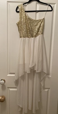 $15 • Buy ASOS Gold Sequins Single Shoulder White Dress ( Size UK12/EUR40/US8)