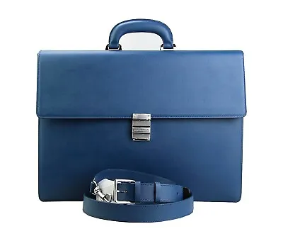 Montblanc 112416 Blue Sartorial Dbl Gusset Large Briefcase Bag Leather New Italy • $925