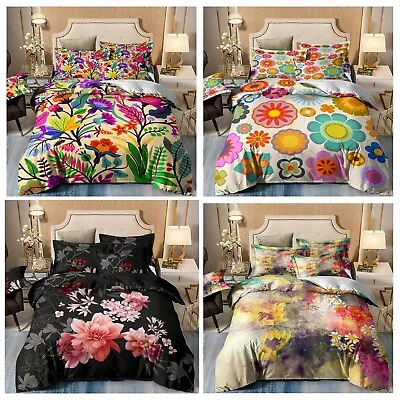 2024 Floral Quilt Doona Duvet Cover Set Single Double Queen King Size Bed Soft • $17.80