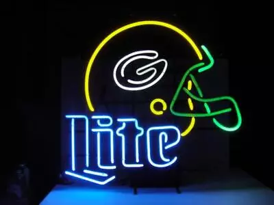 Neon Light Sign Lamp For Miller Lite Beer 20 X16  Green Bay Packers Helmet • $131.98